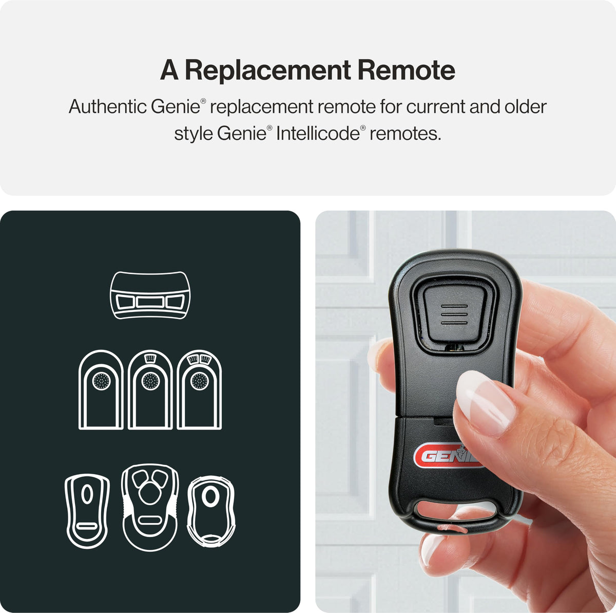 Genie Intellicode dual-frequency technology reduces interference and boosts reliability.