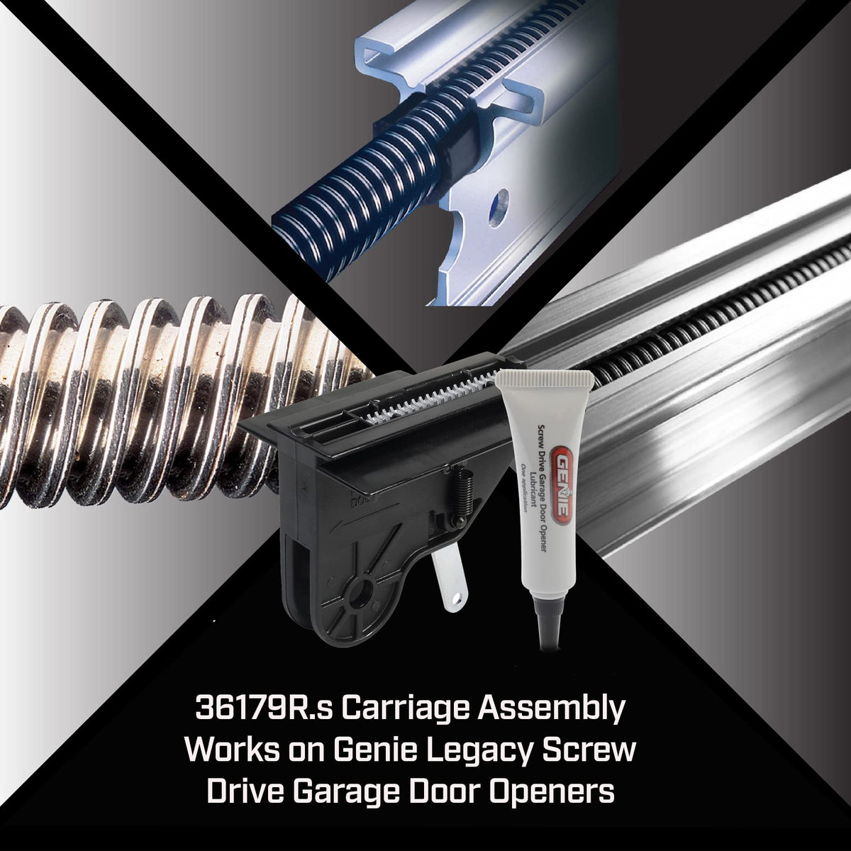 Genie screw drive lubricant kit reduces friction for smooth door movement.