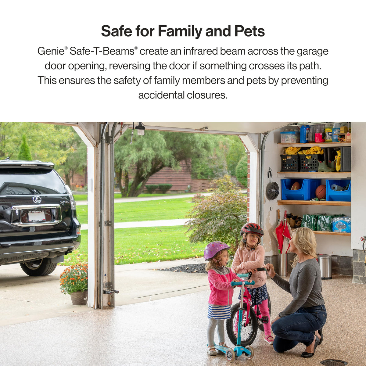 Genie Safe-T-Beam mounting screws and hardware included for quick setup.