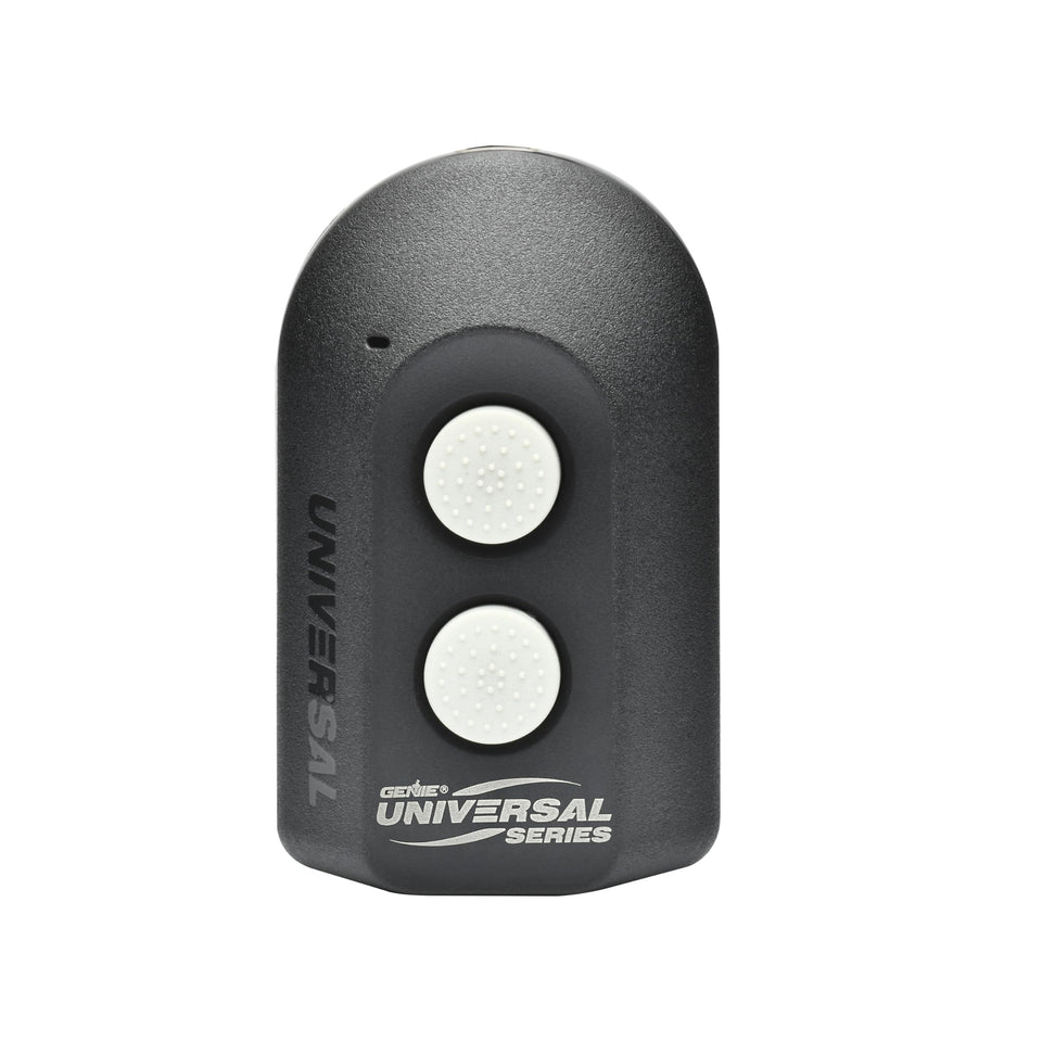 Genie Universal 2-Button Remote front view for easy garage access.