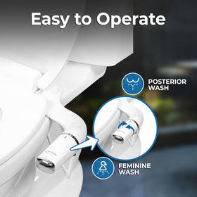 GenieBidet illustration showing easy installation without electrical wiring.