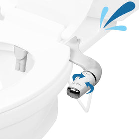 GenieBidet ultra-slim left-handed bidet attachment on toilet for a sleek gap-free fit.