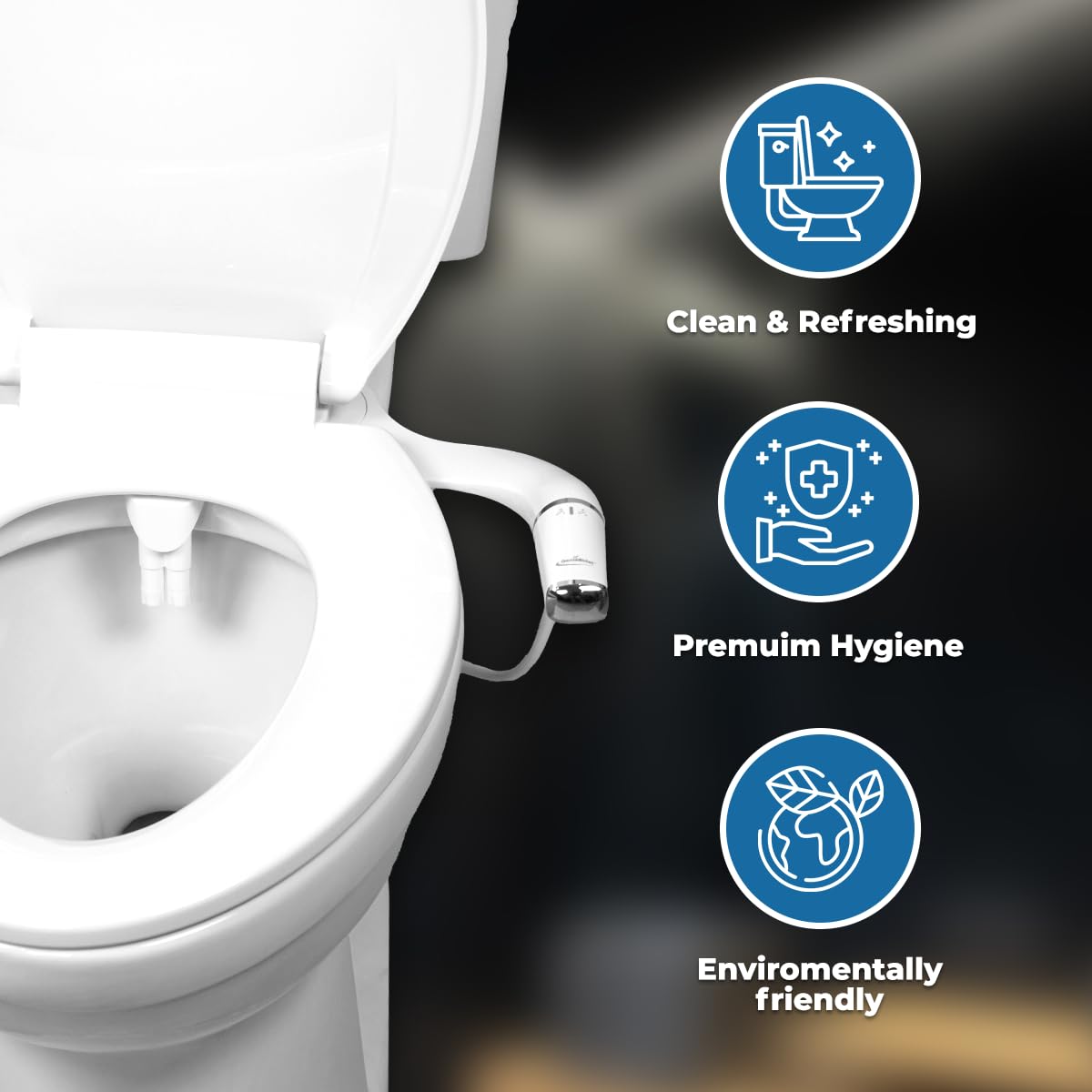 GenieBidet control for water temperature and spray intensity for comfortable cleansing.