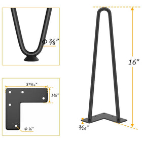 Genius Iron hairpin table legs with black finish and rubber feet protect floors
