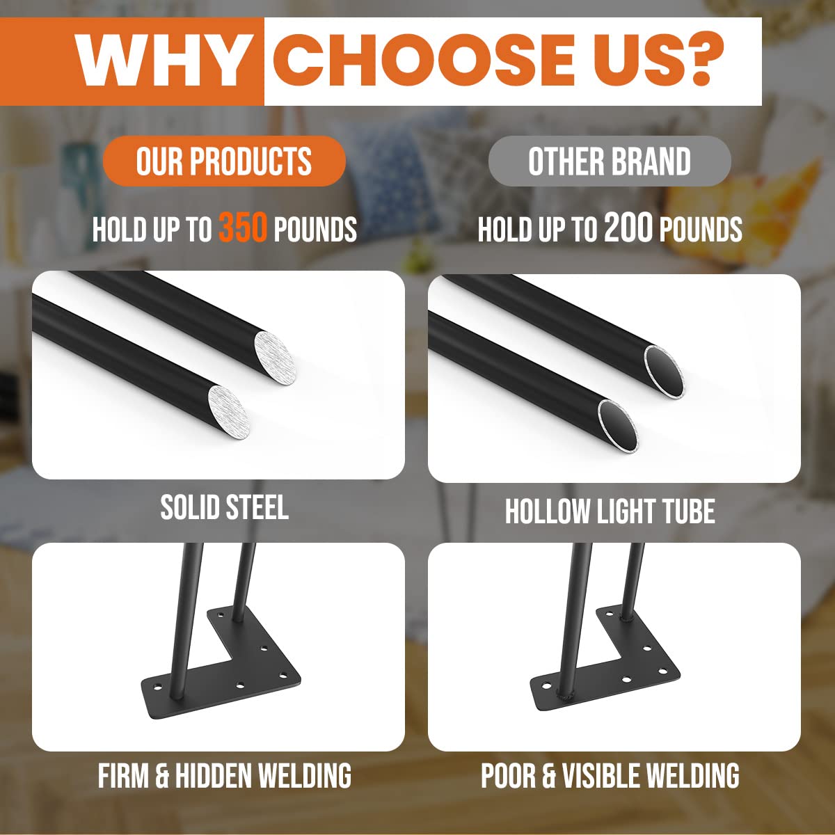 Genius Iron solid steel legs offer 350 lb capacity for heavy use