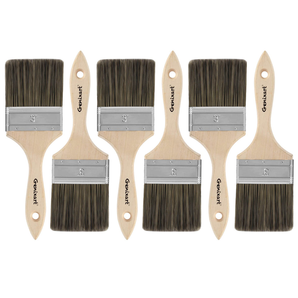 Genixart double thick chip brush 3in for walls and furniture delivers a smooth finish.