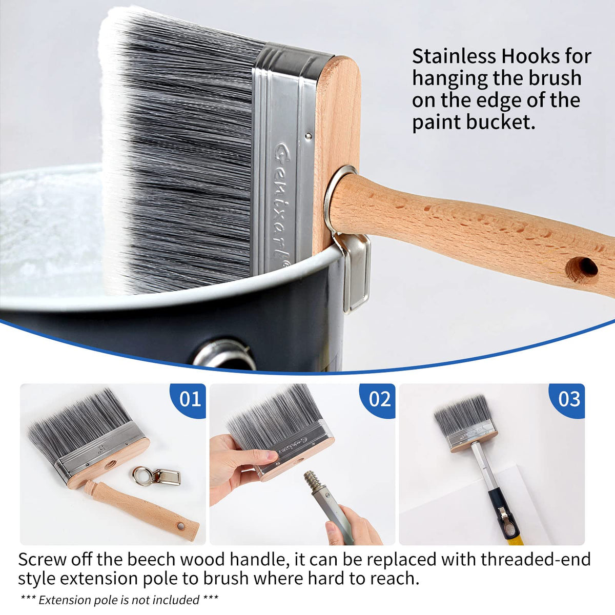 Genixart shed and fence brush with ergonomic wooden handle for comfortable use.