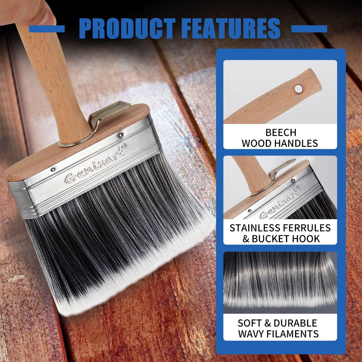 Genixart wooden-handle brush featuring a hanging hole for easy drying.