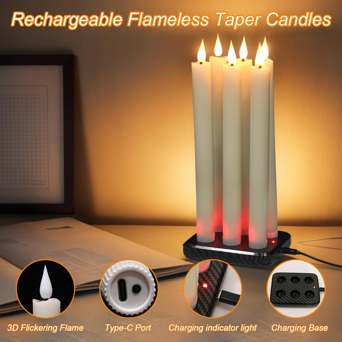 GenSwin 3D flame flameless taper candle with realistic wax coating.
