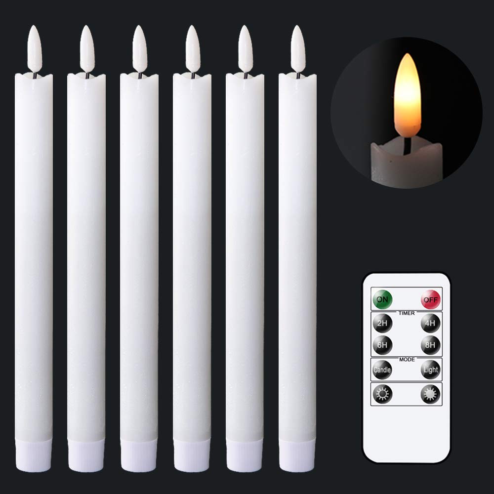 GenSwin flameless taper candles six-pack for safe, cozy ambience without flame.