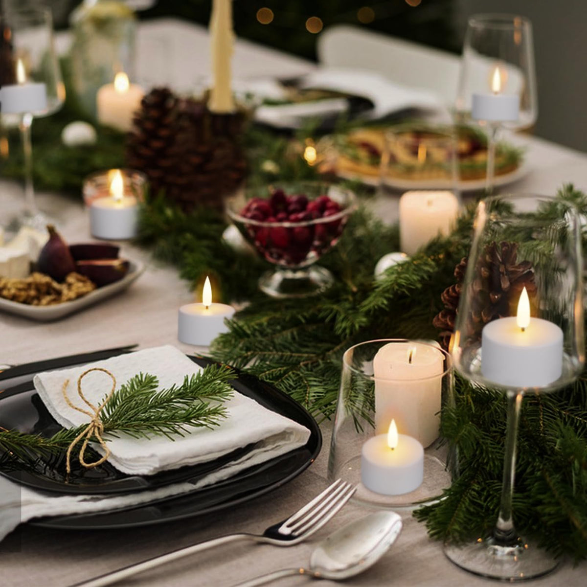 GenSwin glass cup decorations with tealights for festive tables.
