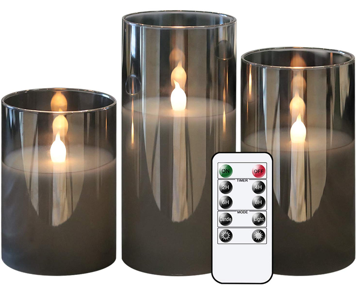 GenSwin gray glass flameless candle 3x4 inch with safe operation
