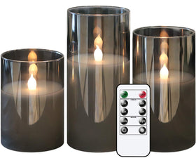 GenSwin gray glass flameless candle 3x4 inch with safe operation