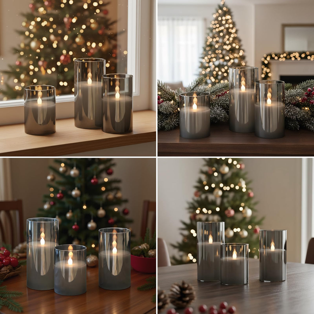 GenSwin gray glass flameless candle 5-inch height with warm glow