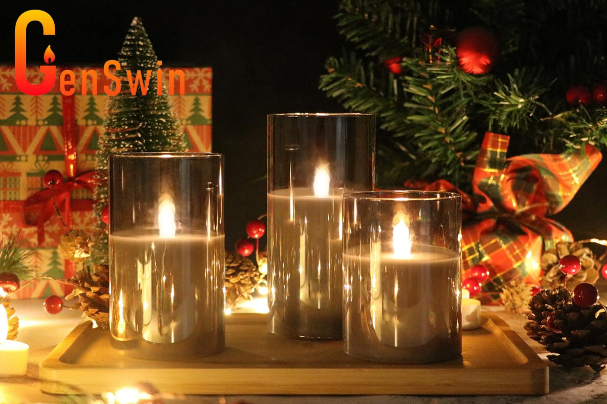 GenSwin gray glass flameless candle 6-inch height long-lasting glow