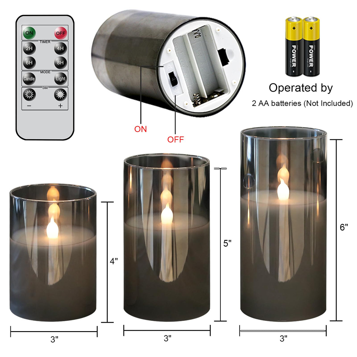 GenSwin gray glass flameless candles battery-operated for safe homes with kids