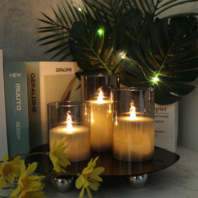 GenSwin gray glass flameless candle with warm flicker for cozy spaces
