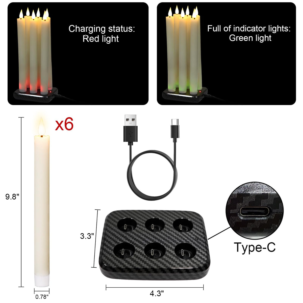 GenSwin ivory flameless taper candle with remote control showing convenient on/off and timer.