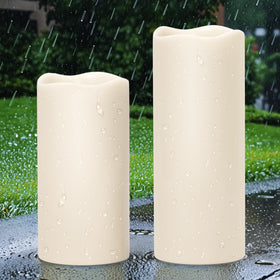 GenSwin solar outdoor flameless candle front view, weatherproof for durable garden lighting