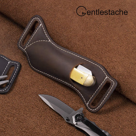 Gentlestache dark brown leather sheath blends with belts.