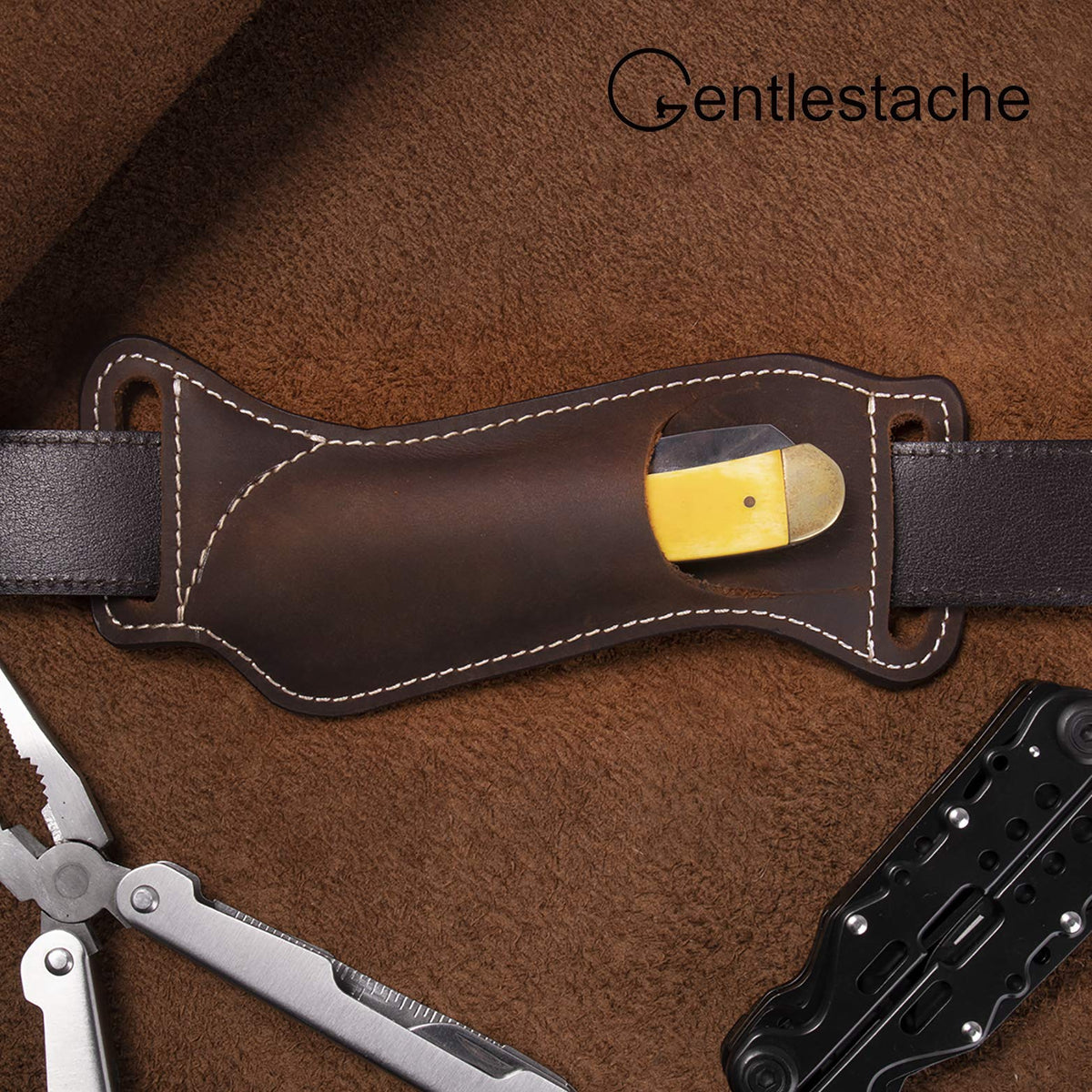 Gentlestache knife sheath designed for 6-7 inch pocket knives.
