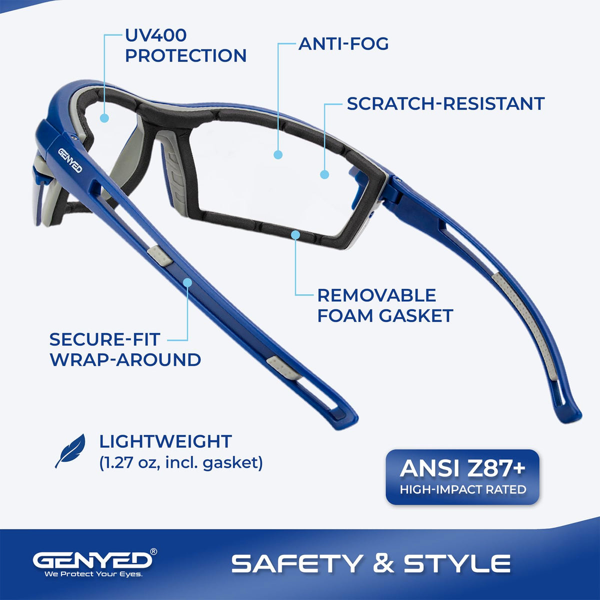 GENYED safety glasses anti-fog lenses keep visibility clear during long shifts.