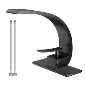 Geobella bathroom faucet with modern arc design in matte black, fingerprint-resistant.