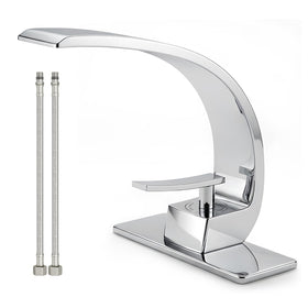 Geobella faucet front view shows sleek chrome and curved design for modern baths