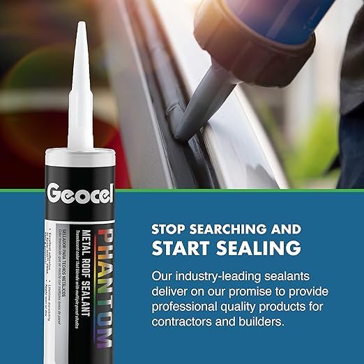 Geocel 2320 white-application image shows adhesion to damp asphalt shingles.