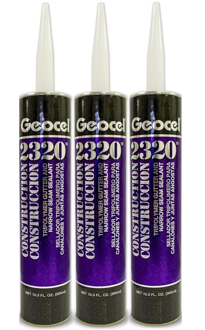 Geocel 2320 gutter sealant white tube seals narrow gutter joints for weatherproofing.