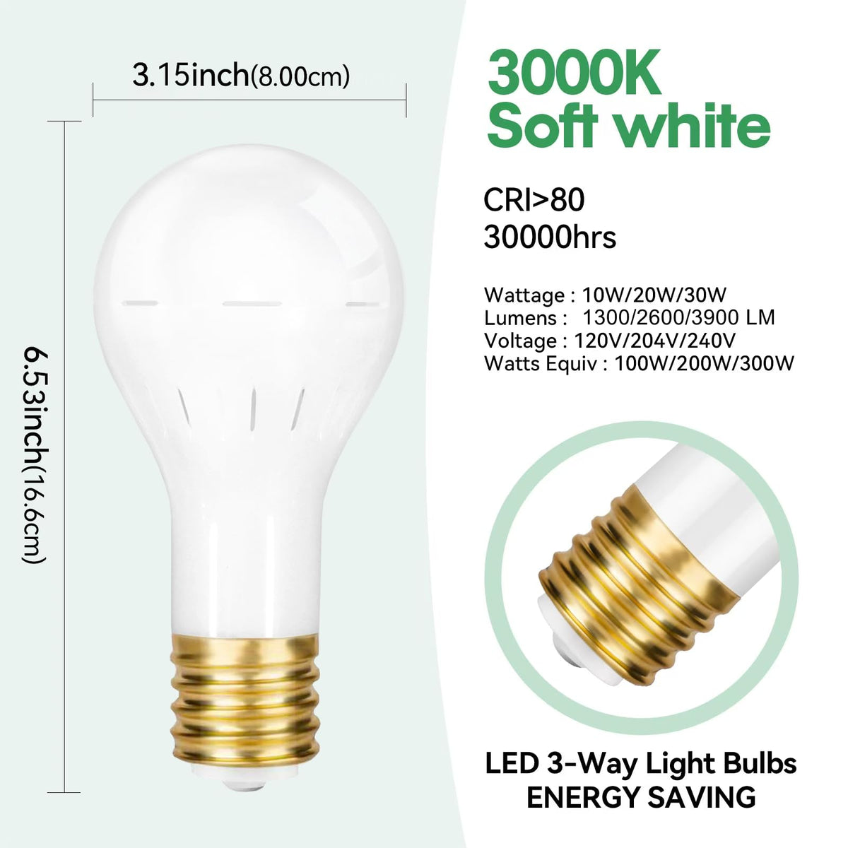GEPLAD mogul-base 3-way LED bulb adjustable brightness for reading corners.