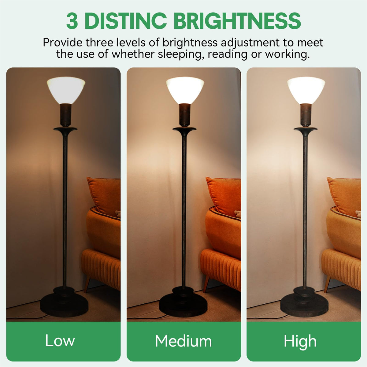 GEPLAD mogul-base 3-way LED bulb warm glow for cozy living spaces.
