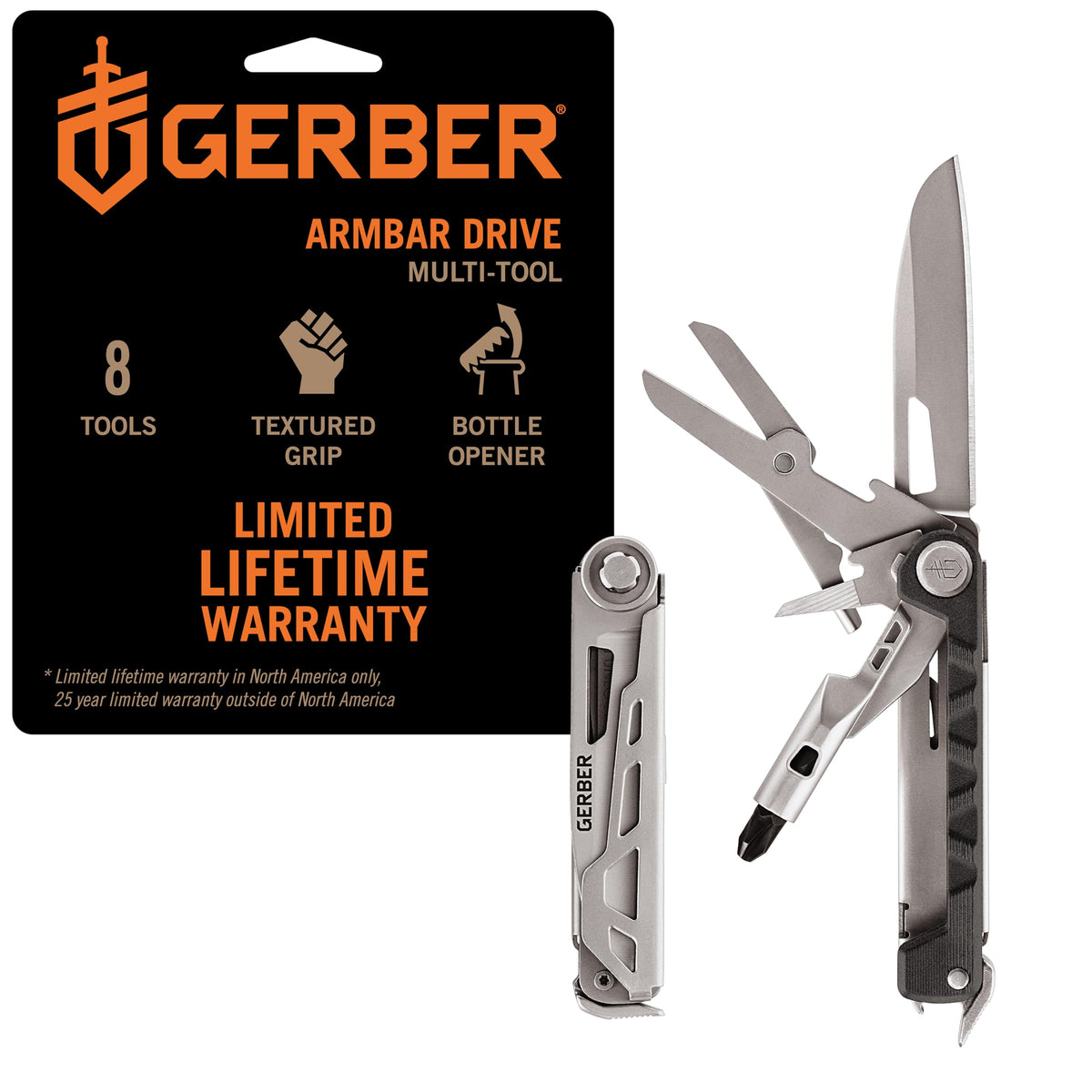 Gerber Armbar Drive multitool with 2.5 inch blade for quick, controlled cuts.