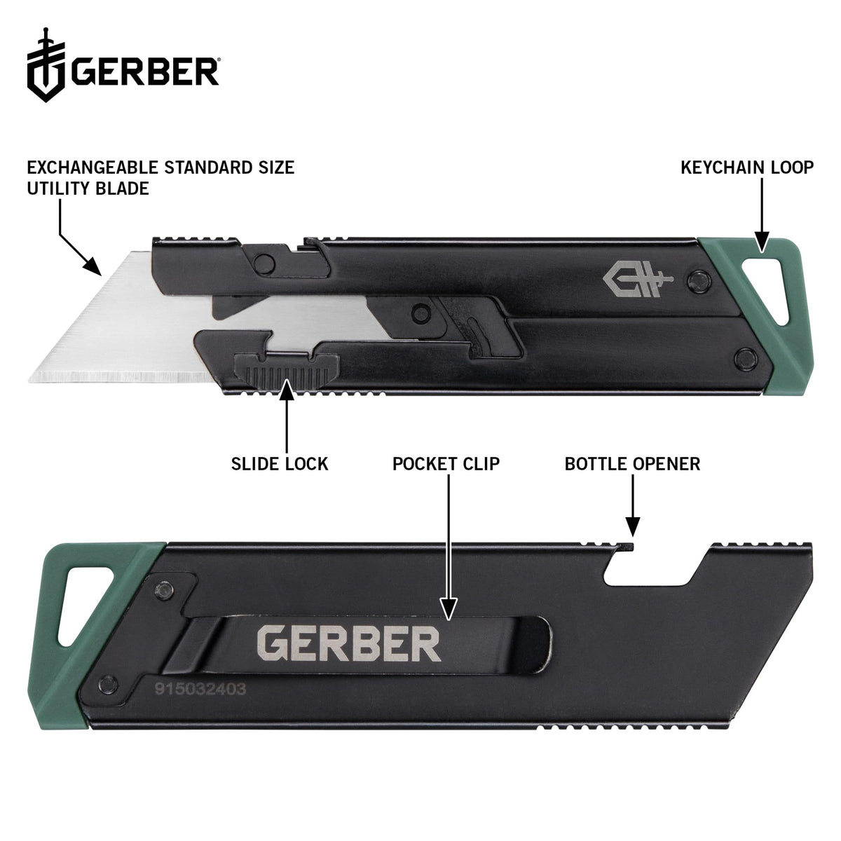 Gerber EAB Slim retractable blade close-up showing replaceable blade.