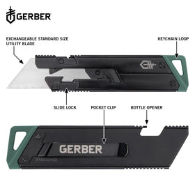 Gerber EAB Slim retractable blade close-up showing replaceable blade.