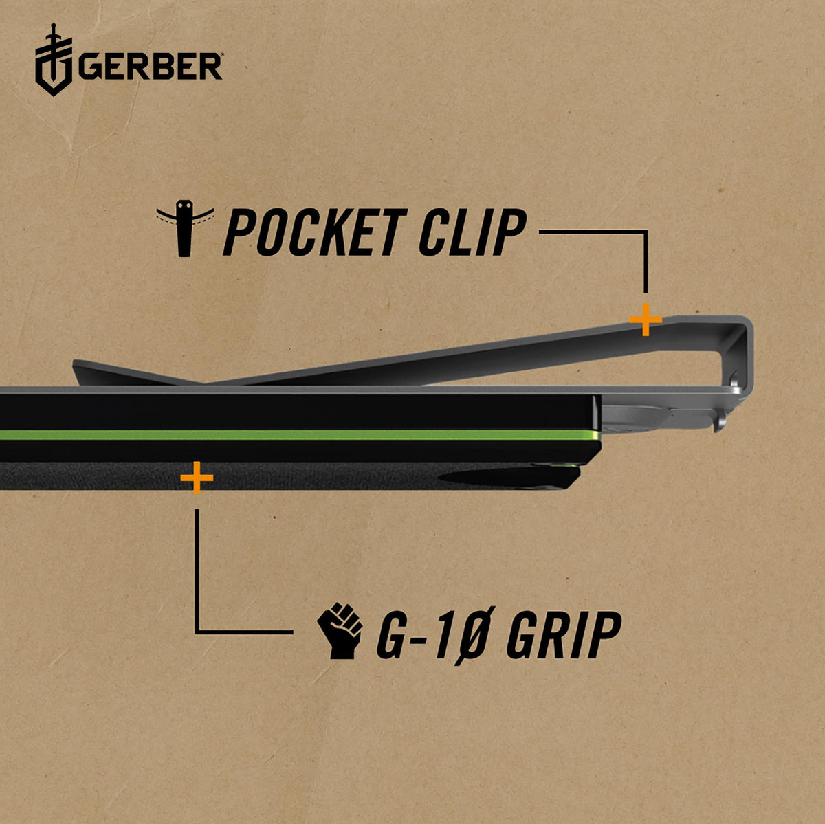 Close-up of the front plate with G-10 texture on the Gerber GDC