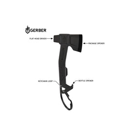 Gerber Hatchet Keychain showing flat head driver for quick screw adjustments