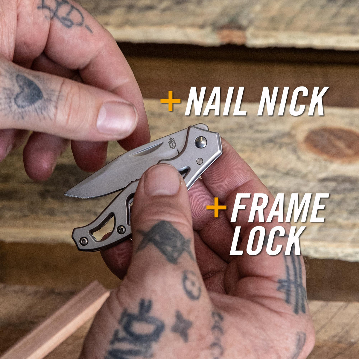 Gerber Paraframe Mini lightweight EDC knife ideal for camping and toolbox tasks.