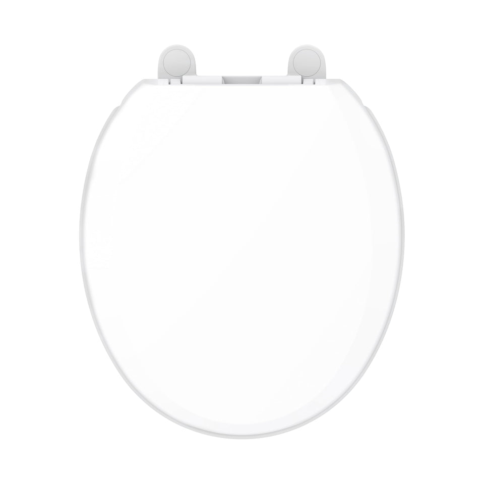Gerber round front toilet seat with soft-close cover reduces noise for peaceful bathroom moments