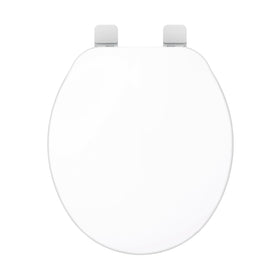 Gerber round front toilet seat white closed view highlighting clean, simple bathroom upgrade