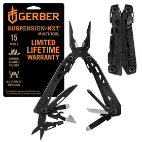 Gerber Suspension-NXT multitool close-up on needle-nose pliers for precise grip tasks.