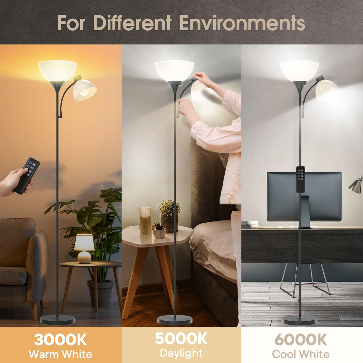 GERGO Led Floor Lamp remote control enables easy dimming and scene setup from across the room.