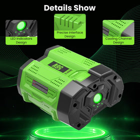 GERIT BATT 56V 5.0Ah label closeup emphasizes safety features.