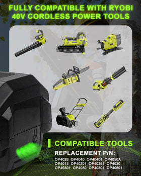 GERIT BATT compatible with Ryobi 40V blowers and mowers.