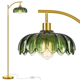 gernehop gold floor lamp with arc green shade adds focal point and mood lighting