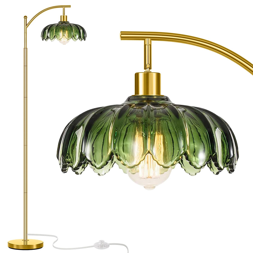 gernehop gold floor lamp with arc green shade adds focal point and mood lighting