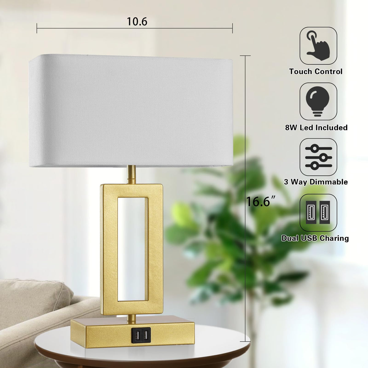 Gernehop gold table lamp touch-control 3-way dimming for flexible lighting.