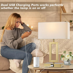 Gernehop gold table lamp with white rectangle shade for clean style.