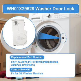 Gesleben door lock installed on GE washer for reliable operation.