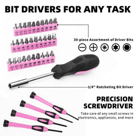 GETFOO pink screwdriver bits support versatile fasteners for quick DIY tweaks.